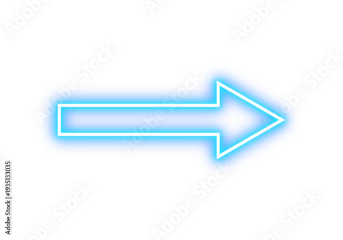 Blue neon glowing arrow sign pointing right direction. Luminous glowing shiny arrow indicates right side, forward or next  for modern and elegant designs. Vector illustration.