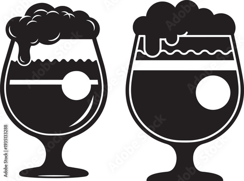 Silhouette beer glasses with foam on white background