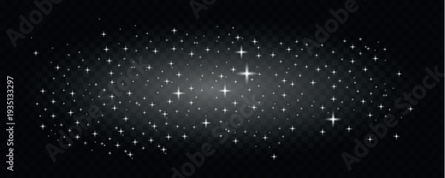 A shimmering collection of bright white stars and sparkles against a dark transparent black background high-quality