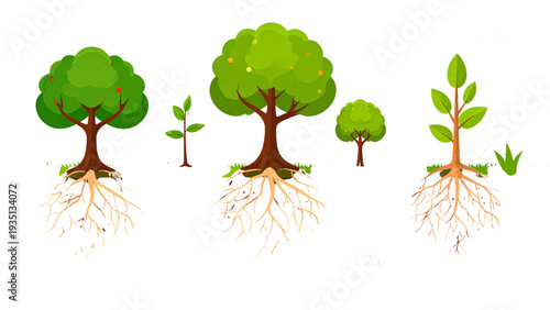 Tree Growth Stages Vector Illustration – Plant Life Cycle from Seedling to Mature Tree