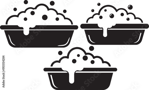 Three cartoon basins with soap bubbles silhouette