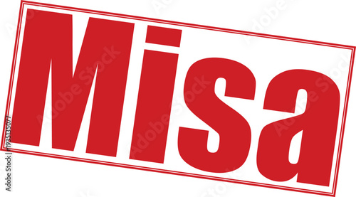 Ilustración gráfica de sello vectorial rojo en negrita que presenta el texto de la palabra personalizada aislada misa