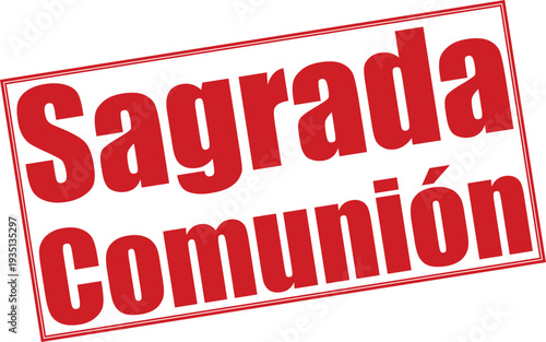 Texto de diseño de sello gráfico vectorial rectangular rojo para celebración de evento de la Sagrada Comunión