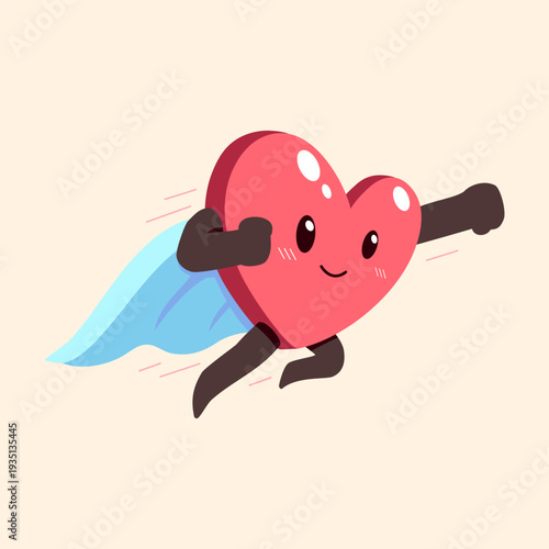 Cartoon healthy heart character with superhero cape