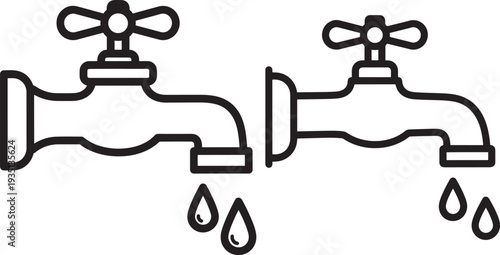 Two water faucets with dripping water
