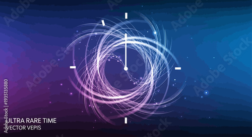 Abstract digital swirling vortex with neon lights and geometric shapes in a futuristic environment from a frontal viewpoint