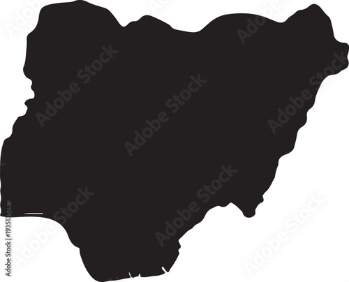 A 3D vector illustration showing the black silhouette and outline shape of South Africa isolated on a white background to represent the nation and its geography on the world map