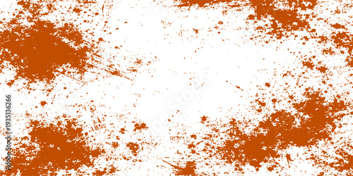 An abstract orange grunge background featuring a textured paint splash pattern with rusty metal details and ink splatters on an old paper wall illustration backdrop