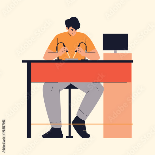 Illustration character of an Work soldering smartphone repair