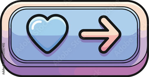3D glossy blue heart and arrow next button UI icon illustration