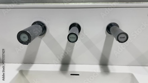 Vatican modern facets and sinks with automatic tap technology in public toilet for water, soap and air