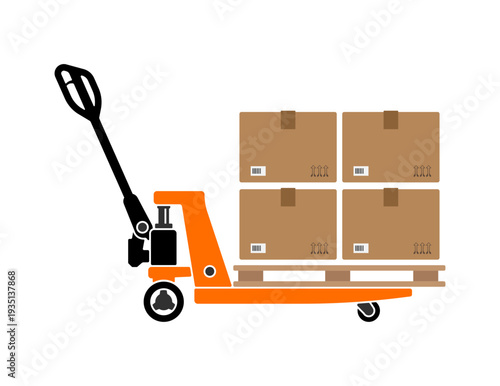 hydraulic pallet jack with boxes, without background