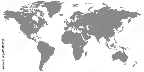 A global world map vector illustration on a white background featuring continents like Europe, America, and Asia for travel, geography, and business atlas projects
