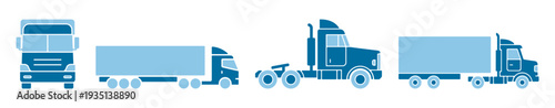 Truck, semi and trailer transport outline collection, cargo freight logistics lorry articulated rig commercial delivery vehicles vector on transparent background