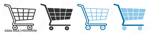 Shopping cart icon set, ecommerce retail basket trolley outline and solid glyph vector isolated on transparent background