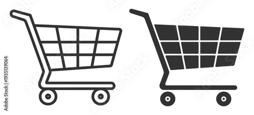 Shopping cart icon set, ecommerce retail basket trolley outline and solid glyph vector isolated on transparent background