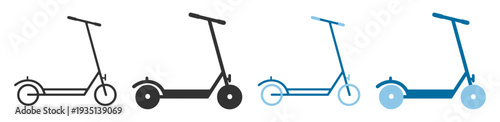 Kick scooter icon set, electric urban mobility vehicle outline and solid glyph vector isolated on transparent background