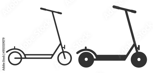 Kick scooter icon set, electric urban mobility vehicle outline and solid glyph vector isolated on transparent background