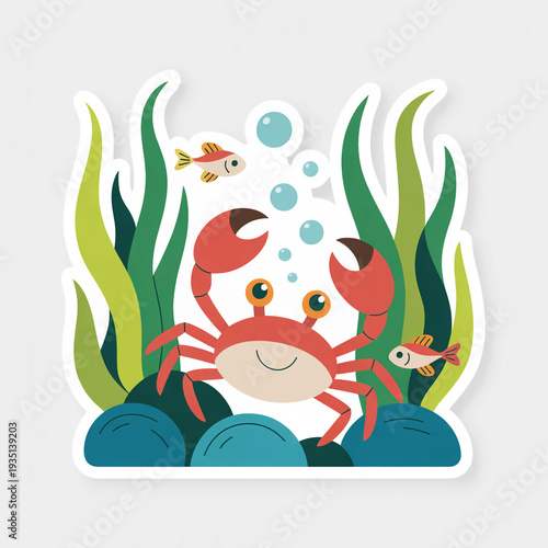 Cute clownfish and crab underwater cartoon vector background