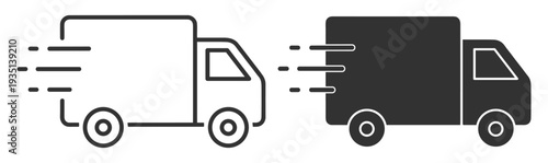 Express delivery truck van transport vehicle icon in outline and solid styles isolated on transparent background