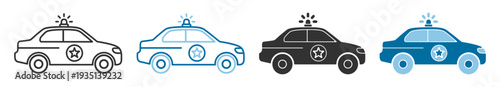 Police patrol car with siren light icon in outline and solid styles isolated on transparent background