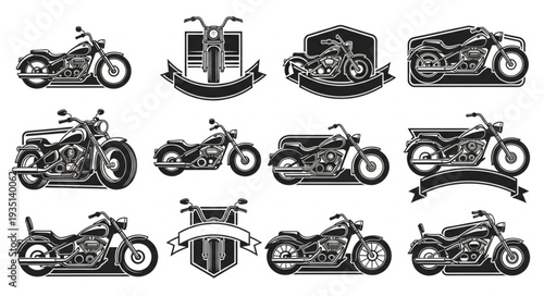Collection of Vintage Motorcycle Illustrations and Emblems.