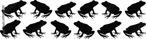frog silhouettes black solid sitting frogs toad amphibian icon set vector clipart repeating pattern wildlife animal outline collection