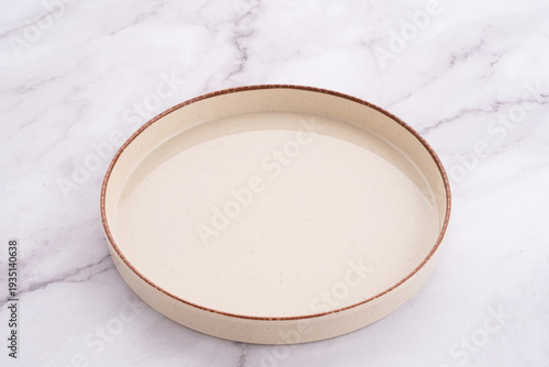 Beige Ceramic Dessert Plate Marble Background
