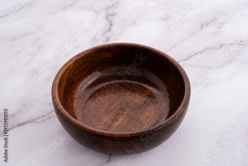Brown Wooden Serving Bowl Marble Background