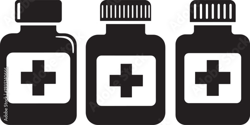 Three medical bottles with plus sign symbol