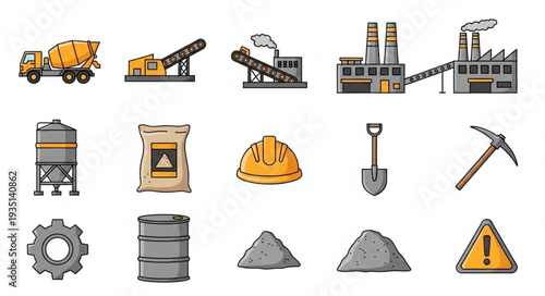 Construction industry equipment and materials vector illustration.
