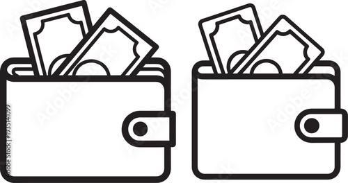 Wallet silhouette with money bills isolated on white vector