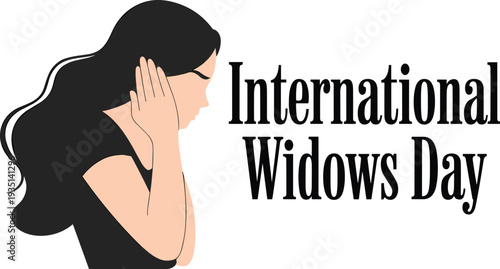 International Widows Day awareness illustration sad grieving woman covering ears sorrow mourning grief support peach skin black hair vector