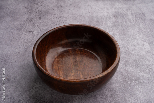 Brown Wooden Serving Bowl Marble Background
