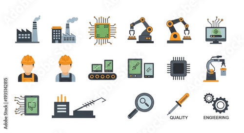 Industrial technology and manufacturing icons set.