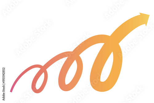 くるくると螺旋を描きながら上昇する矢印｜黄色とオレンジのグラデーション