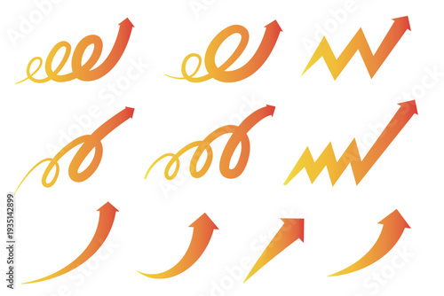 上昇する矢印のセット｜螺旋やジグザグなどを描く矢印のバリエーション