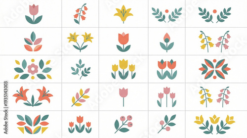 Floral Graphic Collection: A vibrant collection of floral graphics, each a unique expression of nature's beauty and design.Showcasing the diverse shapes, colors, and arrangements.