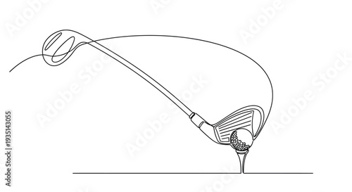 Golf Club and Ball on Tee - Single Line Drawing