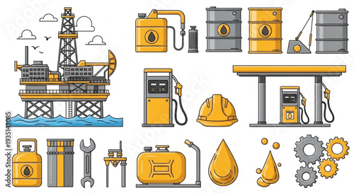 Oil Rig and Refining Equipment Icons.