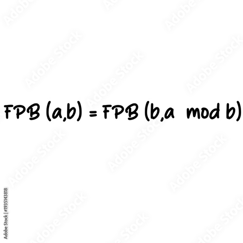 Greatest common divisor formula isolated on white background mathematics equation handwritten in simple educational style illustration.
