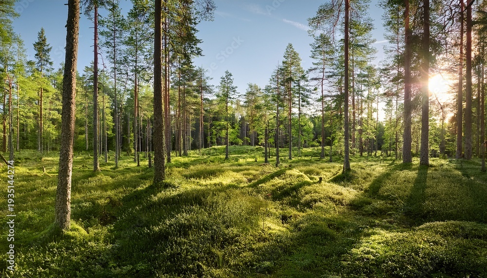 Fototapeta premium Green Sunny Forest In Finland