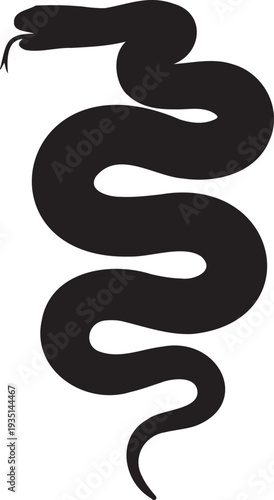 Minimalist Black Snake Silhouette Vector Illustration with Winding Body and Visible Tongue, Ideal for Logo Design, Tattoos, or Graphic Elements