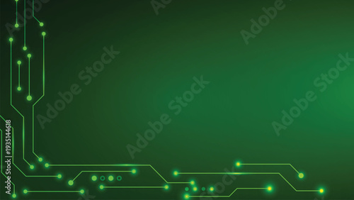 Modern microchip circuit board design with green light effect and cyber technology theme