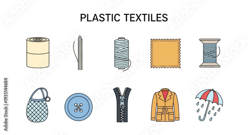 Icons representing various plastic textile products and materials