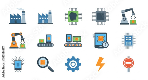 Modern Industrial Technology Icons Set Vector Illustration.