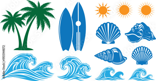 Tropical beach icons and symbols