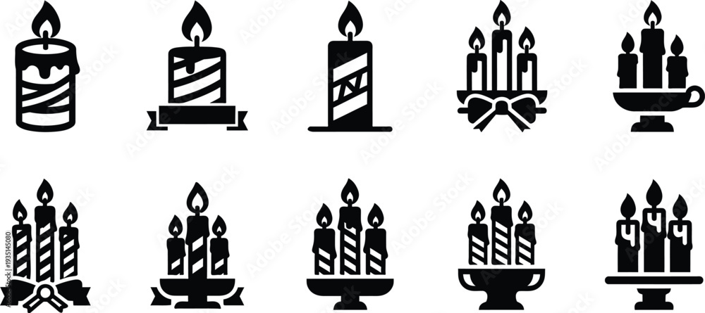 Fototapeta premium Collection of black and white candle illustrations