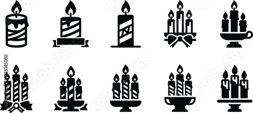 Collection of black and white candle illustrations