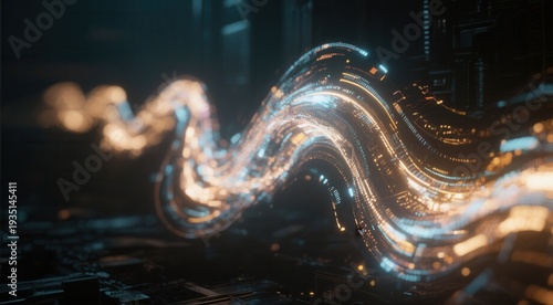 Abstract digital wave in futuristic technology landscape